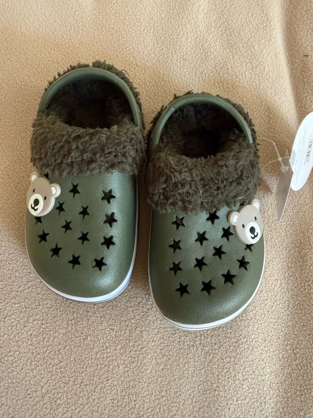 Koala baby Fleece Lined Clogs Green Star Vent Bear Charm Shoes Toddler SIZE 5